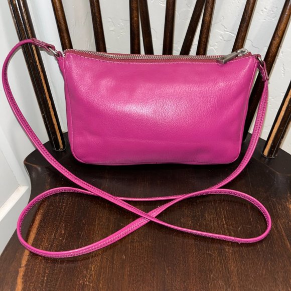 Fossil Top Zip Crossbody Shoulder Bag Purse Fuchsia Pink Leather - Picture 2 of 9